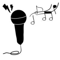 Microphone with notes icon in doodle handdrawn style vector