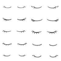 doodle closed eyes icon set. hand drawn symbol design girl black eyelash on white background. vector