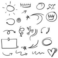 Collection of arrows on white. Hand drawn simple crowns. Line art. Abstract circles.graffiti.swoosh.emphasis. Doodles for work.vector vector