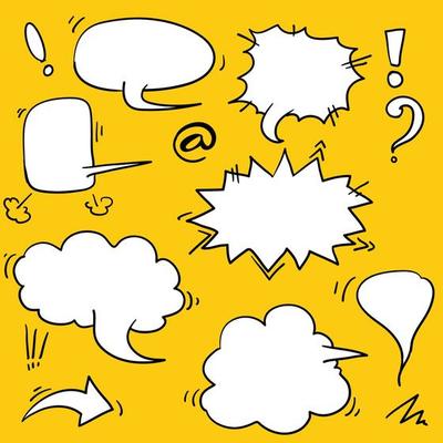Comic book text speech bubble in pop art style. Halftone background talk chat retro speak message. Empty white blank comment.doodle style