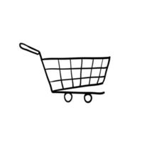 Shopping cart illustration for web, mobile apps. Shopping cart trolley icon with hand drawn doodle style vector