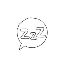 Sleepy zzz icono de burbuja de conversación negra sobre fondo blanco. concepto de diseño sobre el sueño, el sueño, la relajación, el insomnio.con un vector de estilo de garabato dibujado a mano