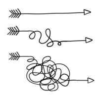 línea desordenada como el concepto de camino difícil o fácil de camino verdadero y falso o camino recto y sinuoso o estilo de garabato de idea mental vector