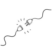 Electric socket with a plug. Connection and disconnection concept for 404 error connection. handdrawn doodle style vector