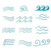 Set of thin line waves vector with handddrawn doodle vector