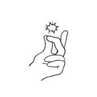 doodle snap finger like easy logo. concept of female or male make flicking fingers and popular gesturing. linear abstract trend simple okey logotype graphic design isolated hand drawn style vector