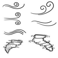 naturaleza de los iconos del viento, ilustración que fluye de la onda con estilo de dibujos animados de fideos dibujados a mano aislado sobre fondo blanco vector