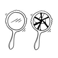 retro hand mirror drawing set, new and broken with doodle cartoon style vector