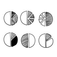 datos de gráficos circulares dibujados a mano con ilustración de vector de estilo de dibujos animados de garabato