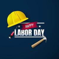 Labor Day Background with helmet, hammer and screwdriver illustration. vector