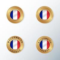 Golden badge icon with France country flag. vector