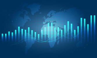 World Map with Financial Data Graph Chart on Blue Background. vector