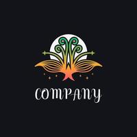 Vector design of nature logo, vines and glittering stars. Logo template concept