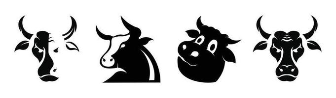 vaca establece silueta negra sobre fondo blanco. silueta de toro y vaca establece iconos de animales vectoriales vector