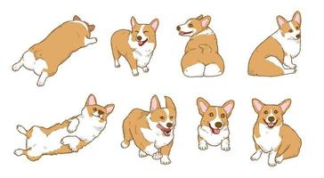 colección de ilustración de perro corgi de dibujos animados vector