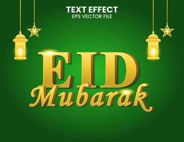 eid mubarak oro efecto de texto 3d vector