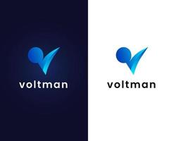 letter v with man logo design template vector