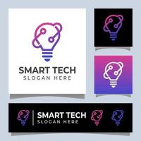 line art style smart technology logo, electric light, bulb tech on circuit gradient logo