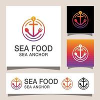 logo moderno de comida de mar, logo de pescador, ancla de mar para comida de negocios vector