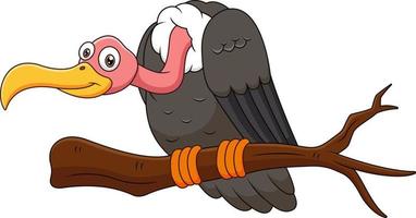 Vector cartoon vulture on a branch