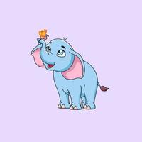 Cartoon cute elephant with butterfly. Vector illustration