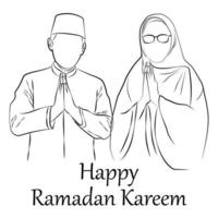 sketch of husband and wife saying happy ramadan