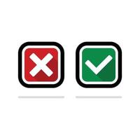 Tick and false, Tick and cross, Accepted, Rejected, Approved, Denied, True, False, True, False - green and red vector sign symbols. Isolated icon with black outline.