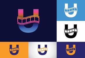 Initial U monogram alphabet incorporated with film reel. Video and movie logo concept. Font emblem. Logo for the entertainment business and company identity vector