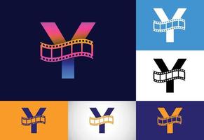 Initial Y monogram alphabet incorporated with film reel. Video and movie logo concept. Font emblem. Logo for the entertainment business and company identity vector