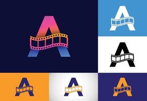 Initial A monogram alphabet incorporated with film reel. Video and movie logo concept. Font emblem. Logo for the entertainment business and company identity vector
