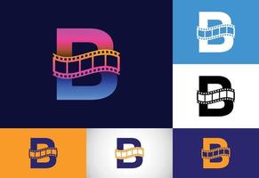alfabeto de monograma b inicial incorporado con rollo de película. concepto de logo de video y película. emblema de fuente logotipo para el negocio del entretenimiento y la identidad de la empresa vector