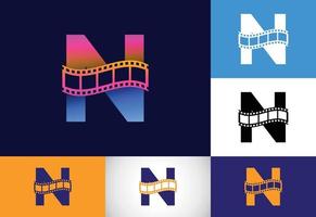 Initial N monogram alphabet incorporated with film reel. Video and movie logo concept. Font emblem. Logo for the entertainment business and company identity vector