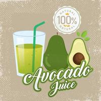 vector de jugo de aguacate. diseño de etiqueta de aguacate vintage. diseño retro de afiches de aguacate. Ilustración de vector de jugo de aguacate fresco vintage