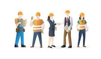 equipo de trabajadores de la construcción. tripulación de trabajadores de la construcción. Cool vector diseño de personajes sobre fondo blanco - ilustración vectorial