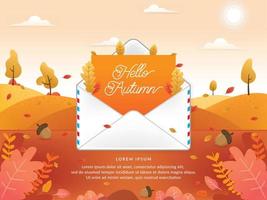 hola ilustración de sobre de carta de otoño vector