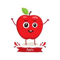 lindo personaje de manzana, ilustración de vector de dibujos animados de manzana. lindo personaje de vector de fruta aislado sobre fondo blanco