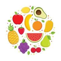 conjunto de coloridos iconos de frutas de dibujos animados. caricatura, frutas, vector, clipart, colección, fruta, iconos, aislado, blanco, plano de fondo vector