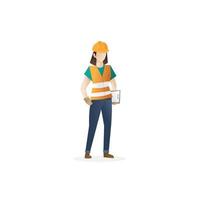 Female construction worker. Female construction worker holding clipboard isolated on white background - Vector illustration