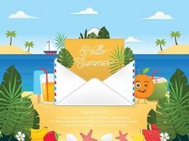 hola ilustración de sobre de carta de verano vector