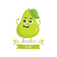Cute Pear character, Pear cartoon vector illustration. Cute fruit vector character isolated on white background