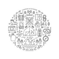Round design element with Camping and Hiking icons vector