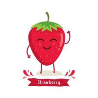 Cute Strawberry character, Strawberry cartoon vector illustration. Cute fruit vector character isolated on white background