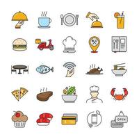 diseño de icono de comida y restaurante de contorno lleno vector