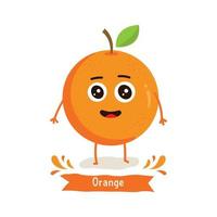 lindo personaje naranja, ilustración vectorial de dibujos animados naranja. lindo personaje de vector de fruta aislado sobre fondo blanco