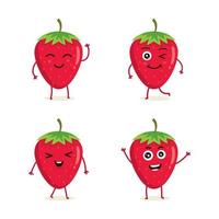 Cute vector set of strawberry fruit character in different action emotion