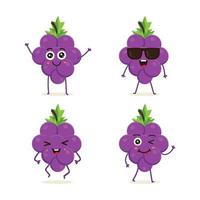 colección de personajes de fruta de uva en diferentes expresiones vector