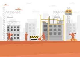 Construction builder cartoon. Building and construction industry cartoon background. Construction process - Vector illustration