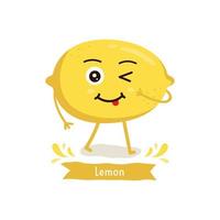 lindo personaje de limón, ilustración vectorial de dibujos animados de limón. lindo personaje de vector de fruta aislado sobre fondo blanco