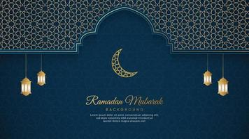 fondo de patrón de arco islámico ornamental de ramadán mubarak con linternas de estilo árabe vector