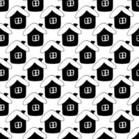 huts houses seamless pattern hand drawn doodle. , minimalism, monochrome. textiles, wrapping paper, wallpaper winter fairytale village vector